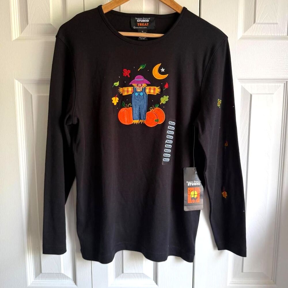 Vintage 90s Y2K Halloween black beaded shirt size M by Studio Treat new w/tags